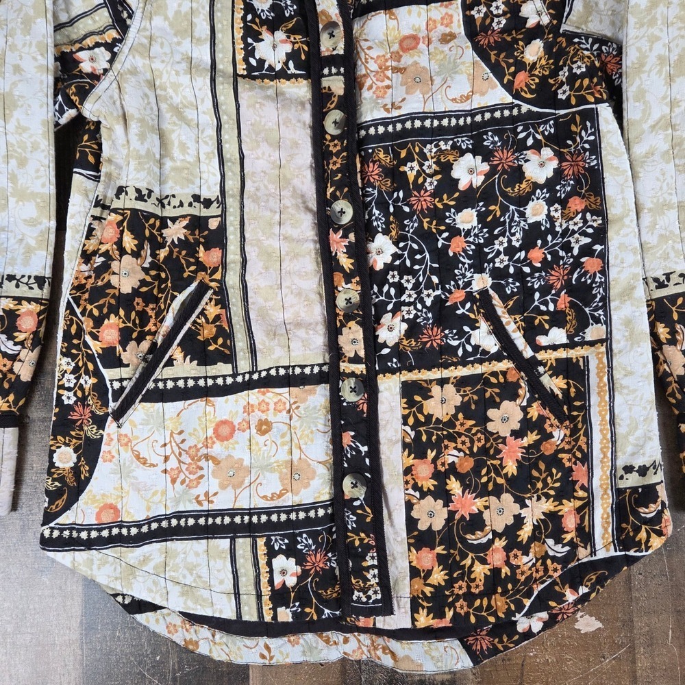 Anthropologie Quilted Patchwork Floral Button Down Shirt Jacket Shacket Women XS - Picture 5 of 15